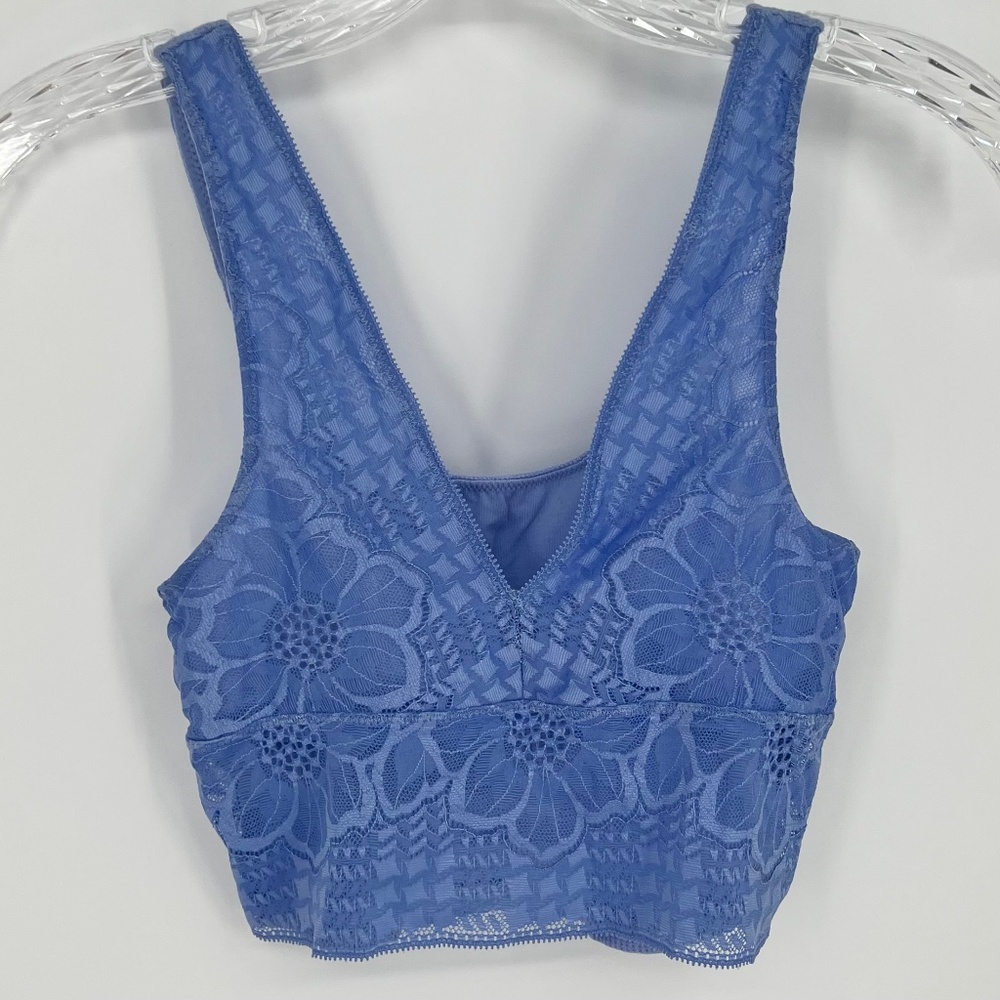 Aerie Women's Lace Back Longline Bralette Size‎ XS Blue Mesh Pullover Shelf Bra